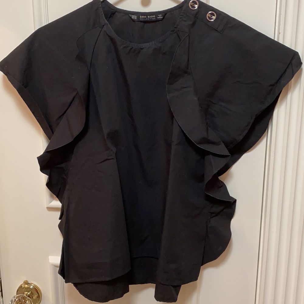 NWOT black ruffled blouse
